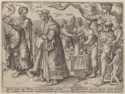 Ære, prakt, parasitter, berømmelse (rikdommens villedende virkninger) av Philip Galle, after Maerten van Heemskerck