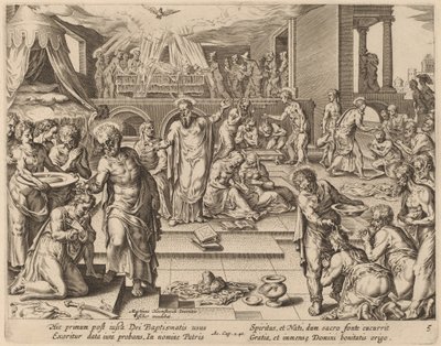 Mange er døpt av Philip Galle after Maerten van Heemskerck