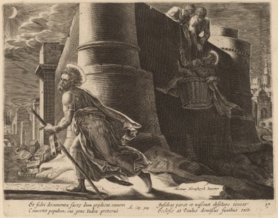 Saint Paul rømmer fra Damaskus av Philip Galle after Maerten van Heemskerck