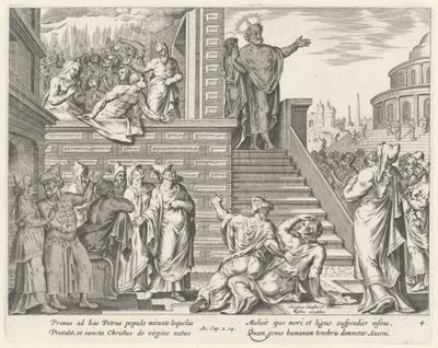 Sankt Peter taler til folket om Kristus av Philip Galle after Maerten van Heemskerck