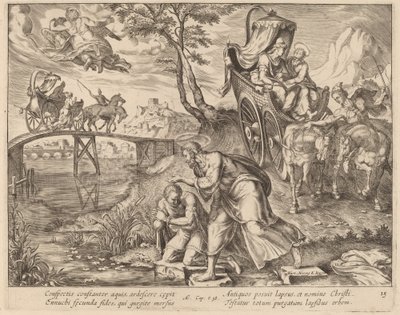 Eunukkens dåp av den hellige Filip av Philip Galle after Maerten van Heemskerck
