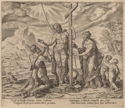 Den flittige arbeideren forent med Kristus etter døden av Philip Galle after Maerten van Heemskerck