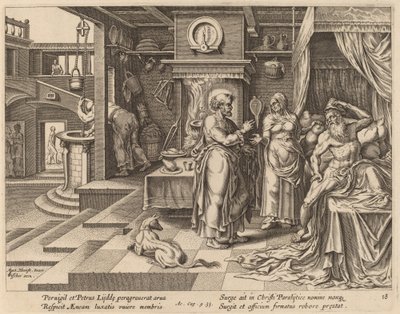 The Healing of Eneas av Saint Peter av Philip Galle after Maerten van Heemskerck