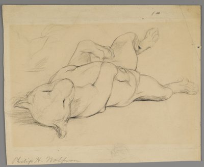 Sovende løvinne (grafitt på papir) av Philip H. Wolfrom