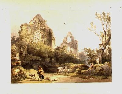 Tintern Abbey fra "Romantic and Picturesque Scenery of England and Wales" av Philip James de Loutherbourg