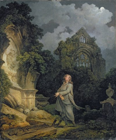Besøkende på en månebelyst kirkegård av Philip James de Loutherbourg
