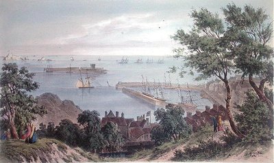 The Royal Squadron at Anchor, 2. september 1846, fra besøket til dronning Victoria i Jersey, gravert av H. Walter av Philip John (after) Ouless
