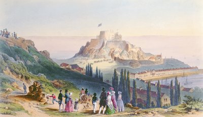 Hennes Majestets ankomst til Mount Orgueil, 3. september 1846, fra besøket til dronning Victoria i Jersey, gravert av H. Walter, 1847 av Philip John Ouless