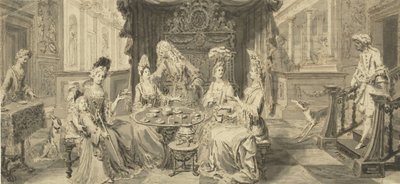 Elegant Society ved Round Table, um 1700 av Philip Tidemann