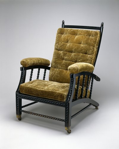 Justerbar ryggstol, ca. 1870 (ebonisert tre, preget fløyel og metall) av Philip Webb