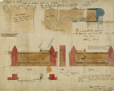 Planer og forhøyninger for The Red House, Bexley Heath, 1859 (penn og blekk og wc på papir) av Philip Webb