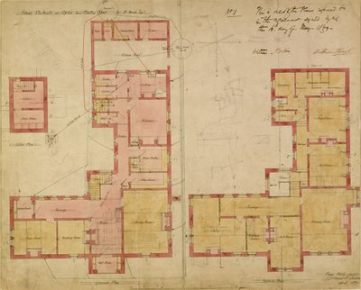 Planer for det røde huset, Bexley Heath, 1859 (penn og blekk og wc på papir) av Philip Webb