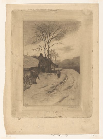 Gårder langs en vei med nakne trær Hiver (original tittel) av Philip Zilcken (signed by artist)