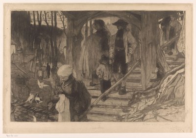 Bønder går ned en trapp Baptême à Fribourg (original tittel) av Philip Zilcken (signed by artist)