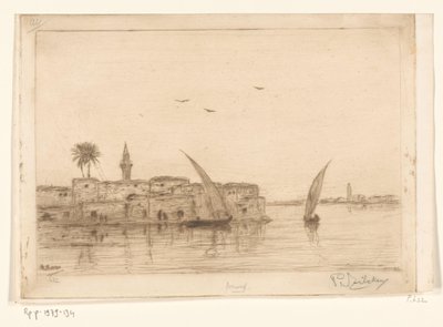 Utsikt over Nilen med seilbåter Au bord du Nil (original tittel) av Philip Zilcken (signed by artist)