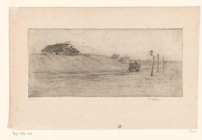 Landskap med hus, lykter og vogn Banlieue de Bruxelles (original tittel) av Philip Zilcken (signed by artist)