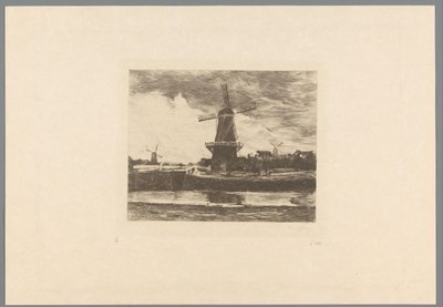 Landskap med kanal og vindmøller Le Moulin (original tittel) Jacob Maris. Tolv landskap (serietittel) av Philip Zilcken (signed by artist)