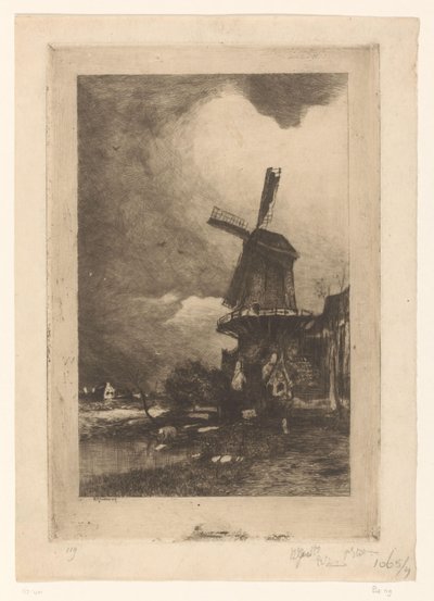 Kvern i et landskap Moulin a vent (original tittel) av Philip Zilcken (signed by artist)