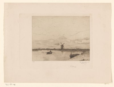 Seil med robåt i et englandskap med mølle Paysage (original tittel) av Philip Zilcken (signed by artist)