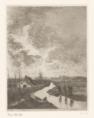 Englandskap med grøft, gård og møller Environs de La Haye (original tittel) av Philip Zilcken (signed by artist)