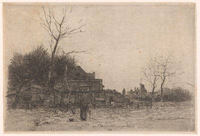 Gammel kvinne på et jorde nær en gård La Cabane av Philip Zilcken