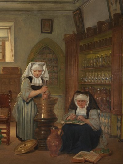 Detalj av apoteket ved Saint-John's Hospital (olje på panel) av Philipe Jacques van Bree