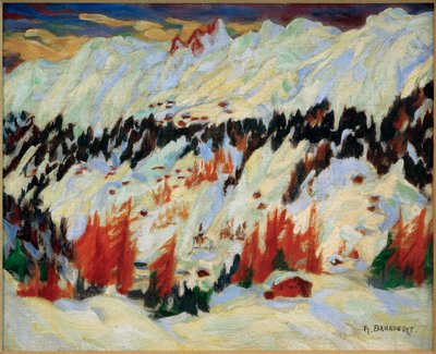Vinterlandskap nær Davos Frauenkirch, (Vinterlandskap nær Davos Glacis) av Philipp Bauknecht