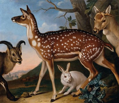 dåhjort, steinbukk og hare av Philipp Ferdinand de Hamilton