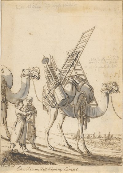 En kamel lastet med et telt (Man with a Telt-Shop Camel) av Philipp Ferdinand von Gudenus