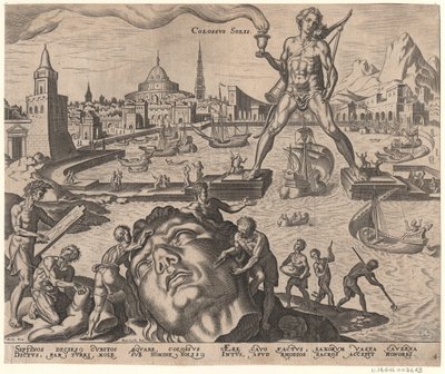 The Colossus of Rhodes fra serien The Eightth Wonders of the World After Maarten van Heemskerck, 1572 av Philipp Galle