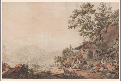 Familie i et hus på fjellet av Philipp Jacques Loutherbourg (I) (attributed to)