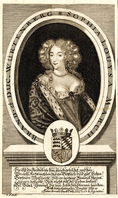 Portrett av Sophie Louise av Württemberg-Stuttgart 1642-1702, Margravine..., ca. 1680. av Philipp Kilian