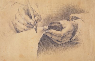 Drawing Hands, 1798 (svart kritt forhøyet med hvitt på brunt papir) av Philipp Otto Runge
