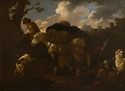 En bondescene, ca. 1677-1706 (olje på lerret) av Philipp Peter called Rosa da Tivoli Roos