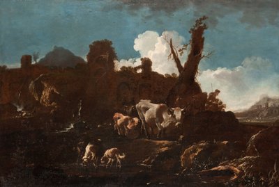 Storfe i et italiensk landskap av Philipp Peter called Rosa da Tivoli Roos