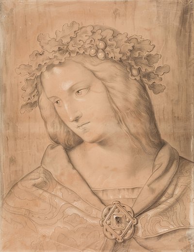 Germania, halvlengde portrett, studie av freskemaleriet (se bildenummer 23678) av Philipp Veit