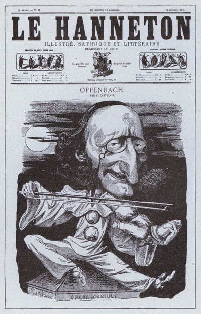 Karikatur av den tyskfødte franske komponisten Jacques Offenbach (litho) av Philippe Auguste Cattelain