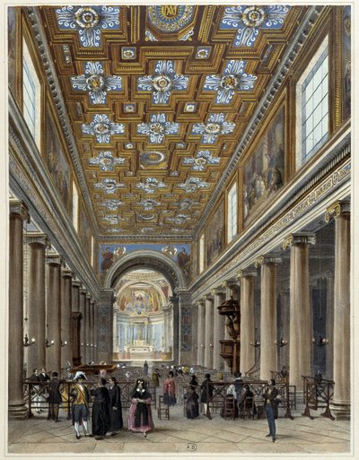 Interiør i kirken Notre-Dame de Lorette - i “” Promenade dans Paris et ses environs””, tegninger av Jacottet og Benoist, red. Gihaut-brødrene av Philippe Benoist