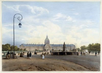 Hôtel des Invalides sett fra Champ de Mars - i ""Walk in Paris and its environments"", av Jacottet og Benoist, red. Gihaut av Philippe Benoist