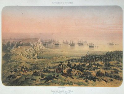Slagmarken ved Alma etter seieren, 20. september 1854 (farge litho) av Philippe Benoist