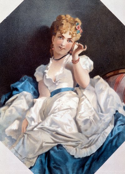 Kvinnen i skallet litografi av Philippe Jacques Linder (1835-?). Privatsamling fra 1800-tallet av Philippe Jacques Linder