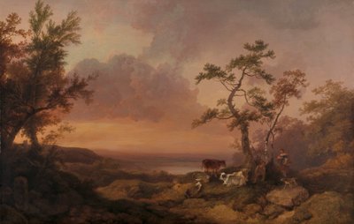 Landskap med storfe og bonde av Philippe Jacques de Loutherbourg