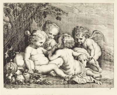 Kristus, døperen Johannes og to putti av Philippe Lambert Joseph Spruyt
