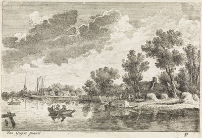 Elvelandskap med robåt av Philippe Lambert Joseph Spruyt