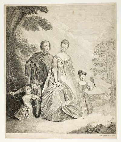 Familiepromenaden, også kalt Philippe Mercier, hans første kone og familie av Philippe Mercier