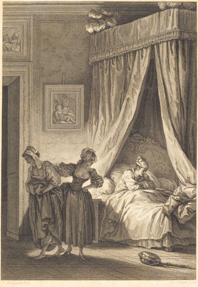 Veddemålet til de tre sladderene: Tjeneren av Philippe Triere and Antoine Jean Duclos after Jean Honoré Fragonard