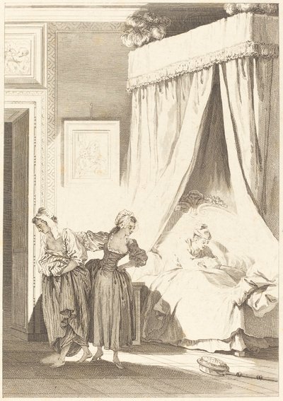 Veddemålet til de tre sladderene: Tjeneren av Philippe Triere and Antoine Jean Duclos after Jean Honoré Fragonard