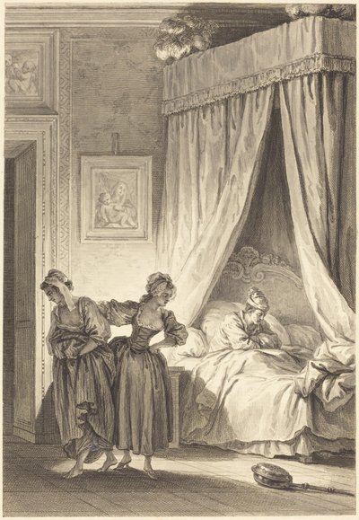 Veddemålet til de tre sladderene: Tjeneren av Philippe Triere and Antoine Jean Duclos after Jean Honoré Fragonard