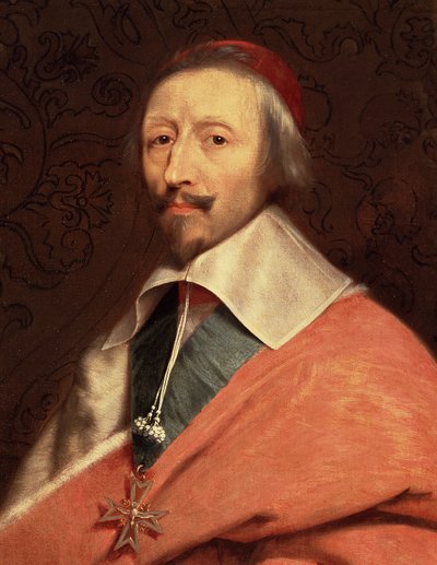 Portrett av Armand Jean du Plessis, kardinal de Richelieu, detalj (olje på lerret av Philippe de (studio of) Champaigne