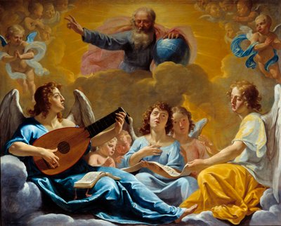Englekonserter Representasjon av den allmektige Gud med kloden. Maleri av Philippe de Champaigne (1602-1674) 1600-tallet Søn. 1,75x2,2 m Rouen, musee des Beaux Arts av Philippe de Champaigne